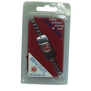 Penicillin Allergy Alert BRACELET Adjustable Stainless Steel New Box Info Card